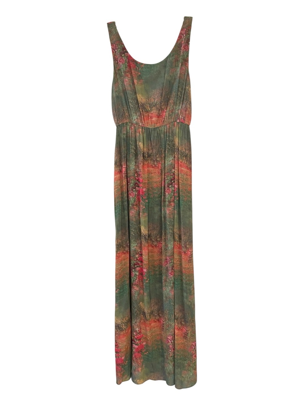 Alice + Olivia Silk Floral Maxi Dress Garden Party Green Pink Empire Waist M 6